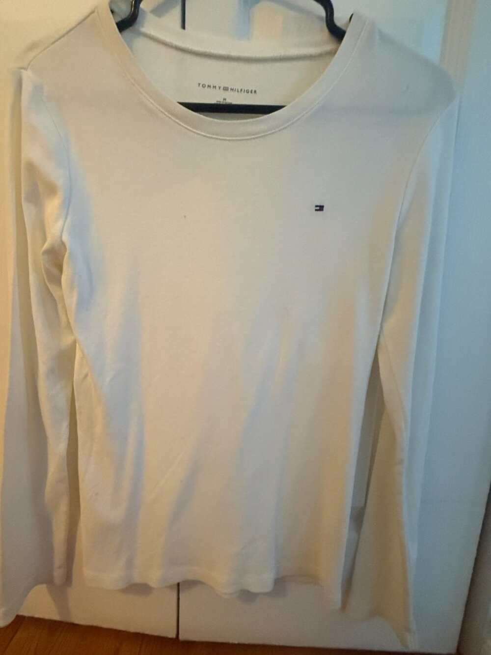 Tommy Hilfiger White Long Sleeve Flag Logo Top – Medium